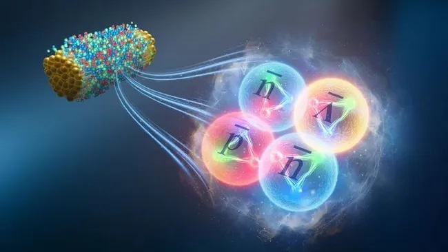 Antihypervodík-4, který vznikl po srážce atomových jader zlata. Kredit: Institute of Modern Physics, China)