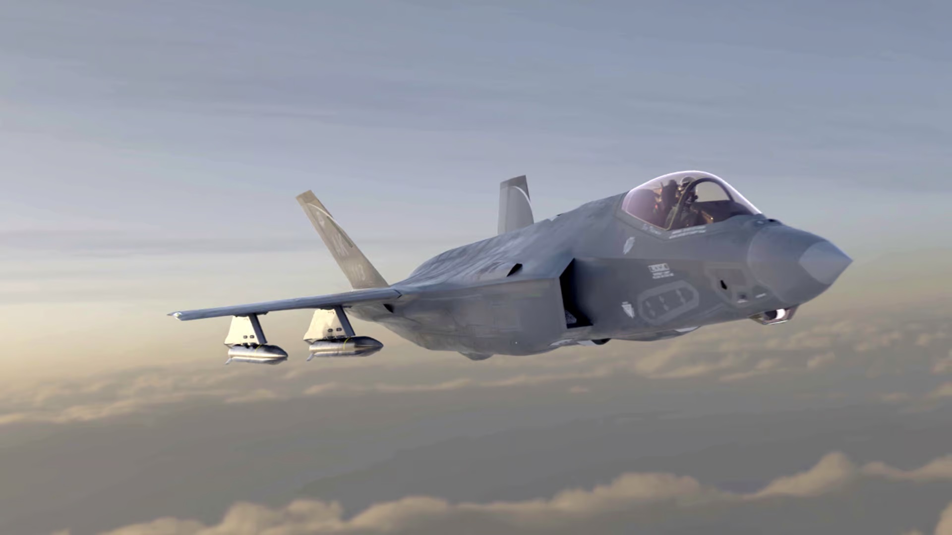 Letoun F-35A Lightning II se střelami Mako. Kredit: Lockheed Martin.