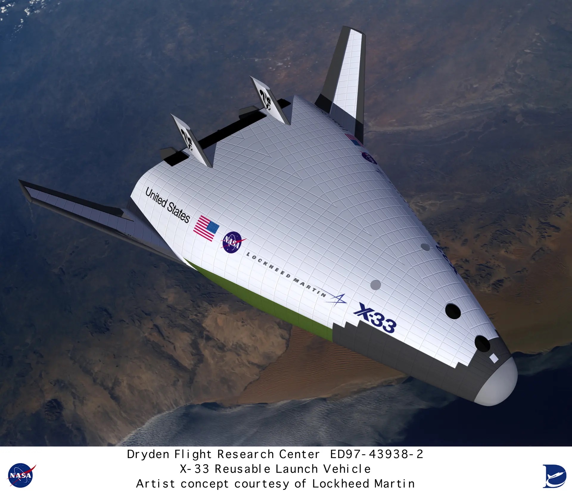 Neúspěšný projekt NASA X-33/VentureStar. Kredit: NASA.