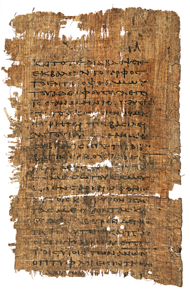 Tomášovo evangelium, opis řeckého textu. Papyrus Oxyrhynchus 1. Pozdní 2. století. Kredit: Leszek Jańczuk, Wikimedia Commons. Public domain.