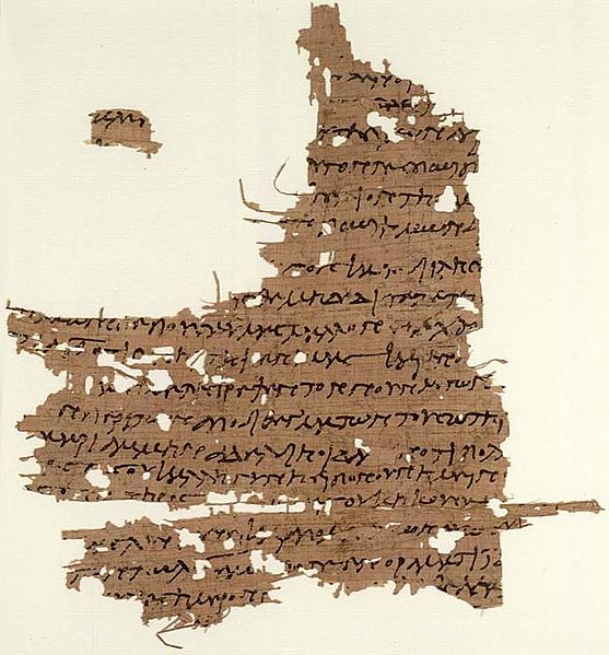 Mariino evangelium. Papyrus Oxyrhynchus L 3525, Ashmolean Museum, Oxford. Řecký fragment, snad z let 120 až 180, objevený už roku 1896. Kredit: Ymomhé, Wikimedia Commons. Public domain.