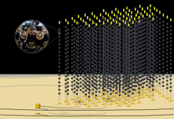 Schéma projektu k zachycování neutrin přicházejících z kosmu. Kredit: KM3NeT www.km3net.org