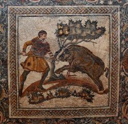 Lov na kance. Římská mozaika ze 3.– 4. stol. n. l. Tehdejší lovci se nejspíš nemuseli obávat, že by domů přinesli něco nepoživatelného. Kredit: Helen Rickard, Wikipedia, CC BY 2.0
